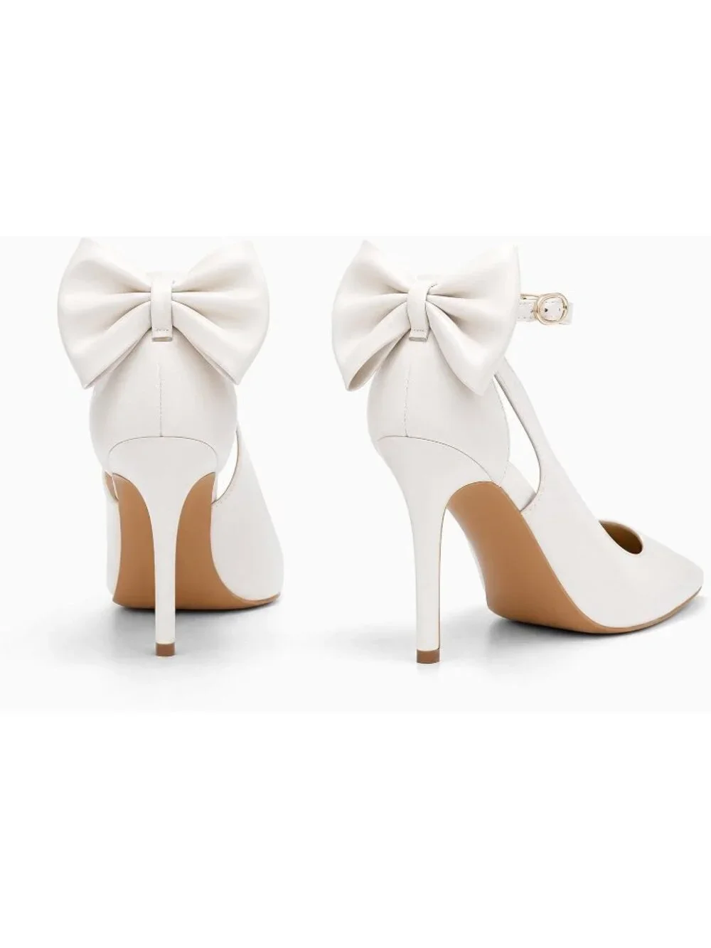 Women's Light Beige Pointed Toe High Heels Ankle Strap Sexy Bowtie Back Sandals